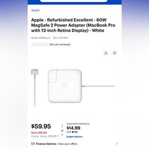 Apple MagSafe 2 Power Adapter - Sleek White Design